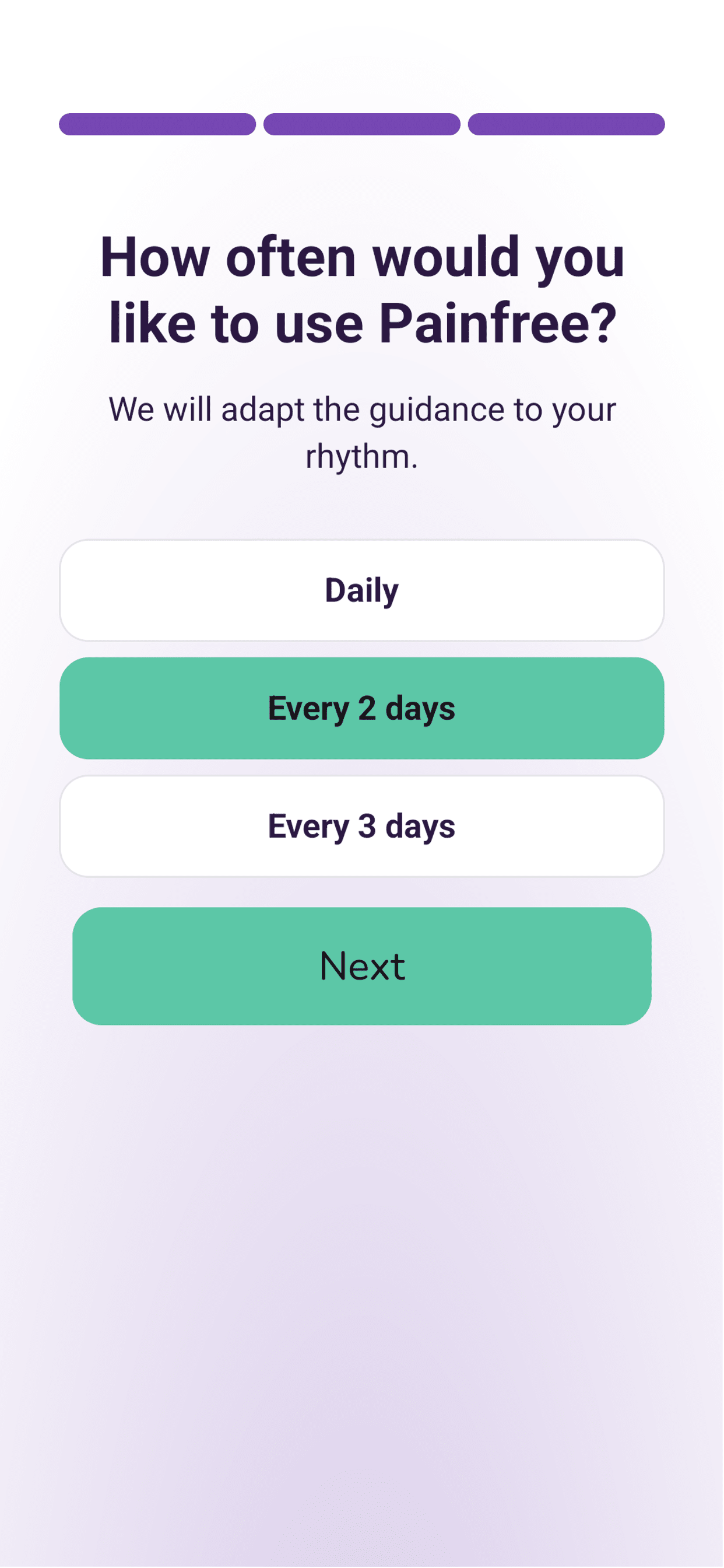 Painfree app interface screenshot