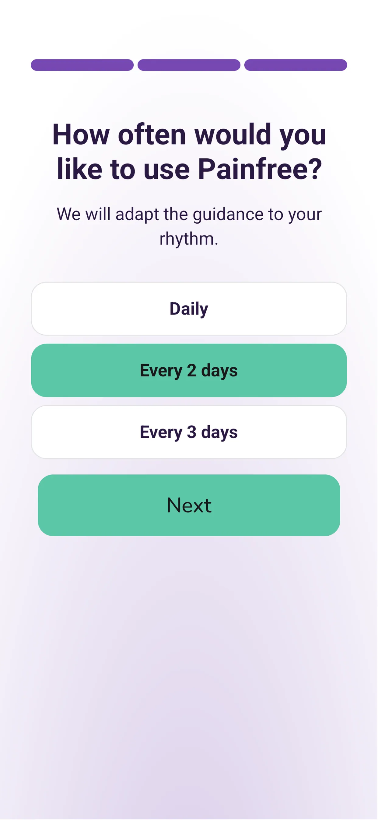 Painfree app interface screenshot
